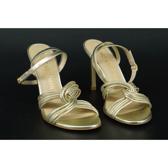 Stuart Weitzman Twist Sleek Gold Leather Sandal Heel Size 9.5 Metallic NIB $525 - Picture 11 of 11